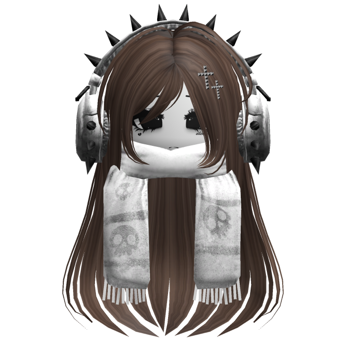 Straight Hair&Emo Headphones&Scarf Brown