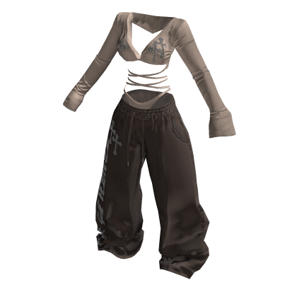 ♥Y2K Strap Top & Lowrise sweat pants set Brown♥ thumbnail