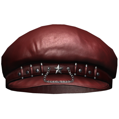 Alt Studded Leather Beret /w Chain (Red)