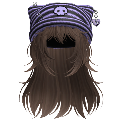 Emo Kawaii Skull Beanie W/ Wolfcut Brown