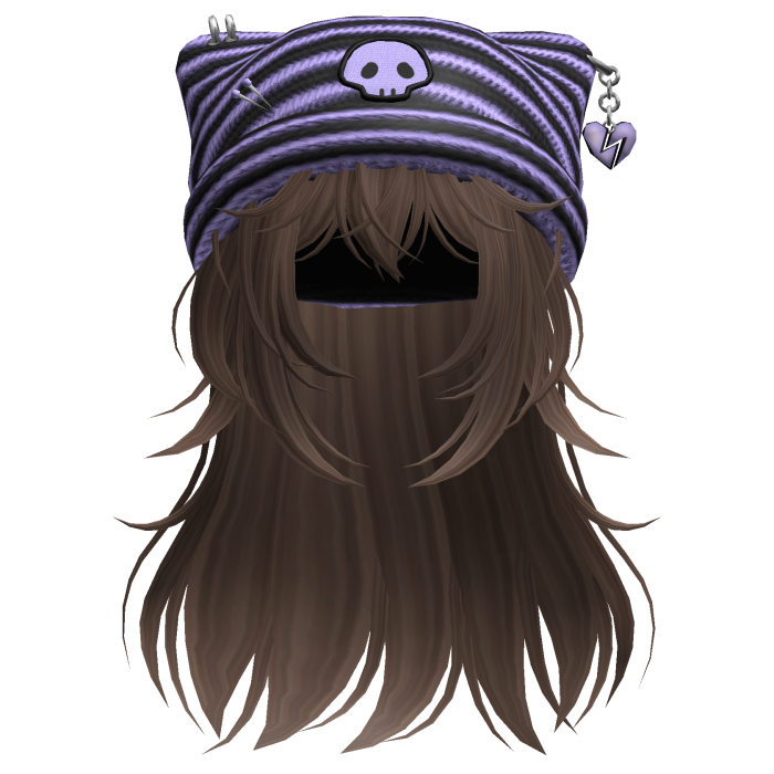 Emo Kawaii Skull Beanie W/ Wolfcut Brown
