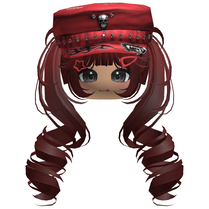 Red Skull Y2K Cap Twirly Hair