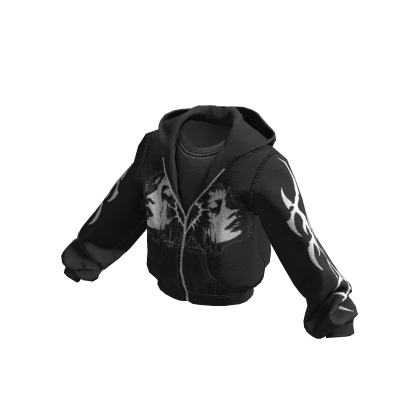 Black Grunge Zip Up Baggy Design Jacket