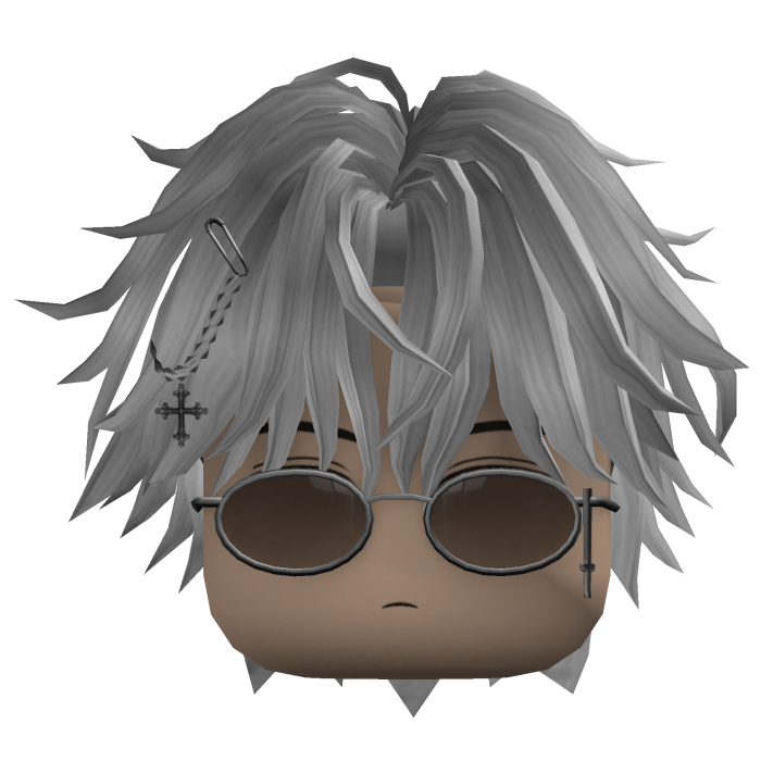 Messy Hair w/ Glasses & Chain (Silver)
