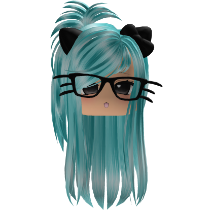 Cyan Cute Cat Girl Hair + Cat Glasses
