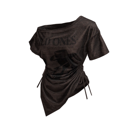 Brown Off Shoulder Sinched Graphic Tee