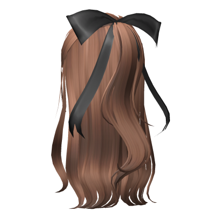 Cute Flowy Brown Hair w/ Black Bow and Bangs Roblox item