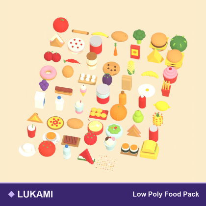 Low Poly Food Pack Fruit Burger Sushi Drink x60