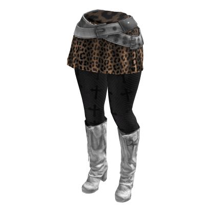 Y2K Leopard Skirt Cross Leggings (WhiteBlackBeige)