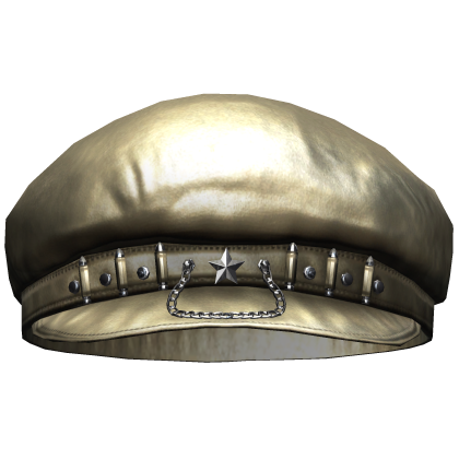 Alt Studded Leather Beret /w Chain (Beige)