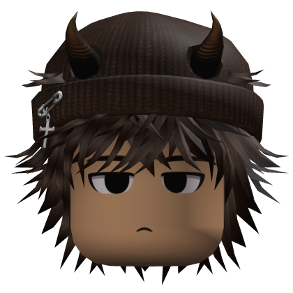 Messy Hair w/ Horned Beanie (Dark Brown)