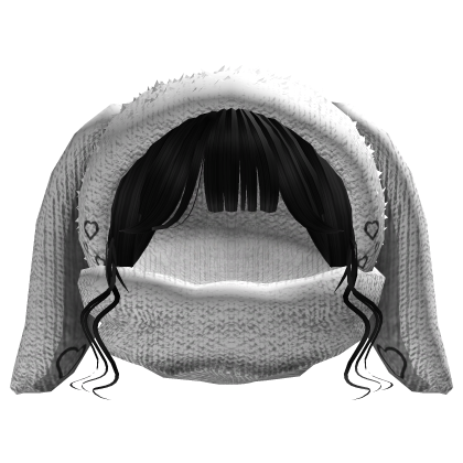Fluffy Wavy Hair With Bunny Beanie - Black Roblox item