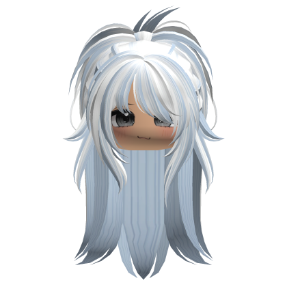 Igari Long Ponytail W/ Anime Face (White&Blue) Roblox item