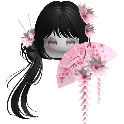 Side Ponytail w/ Cherry Blossoms & Fan