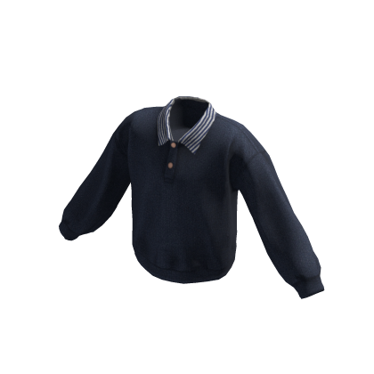Baggy Collared Polo Sweater Navy Blue thumbnail