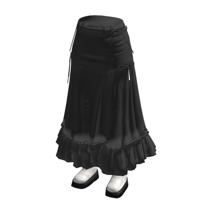 Ruched Maxi Skirt with Ruffle Hem (Black)