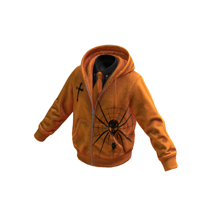 Orange-Black Spiderweb Skull Hoodie w/ Tie
