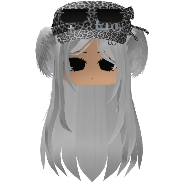 Y2K White Straight Hair W/ Leopard fur Beanie