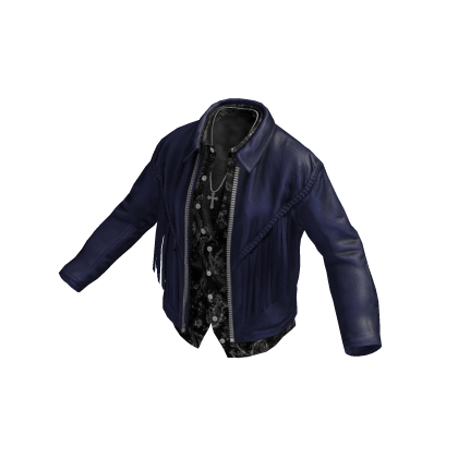 Navy Blue Layered Tassel Leather Jacket