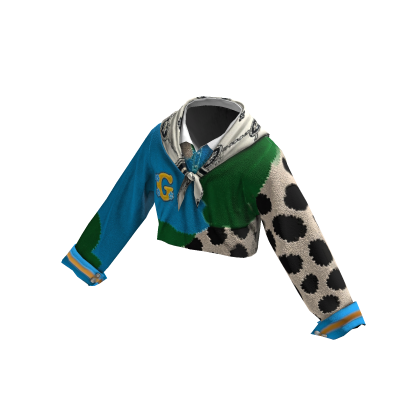 Blue Cow Print Scarf Shirt Crop thumbnail