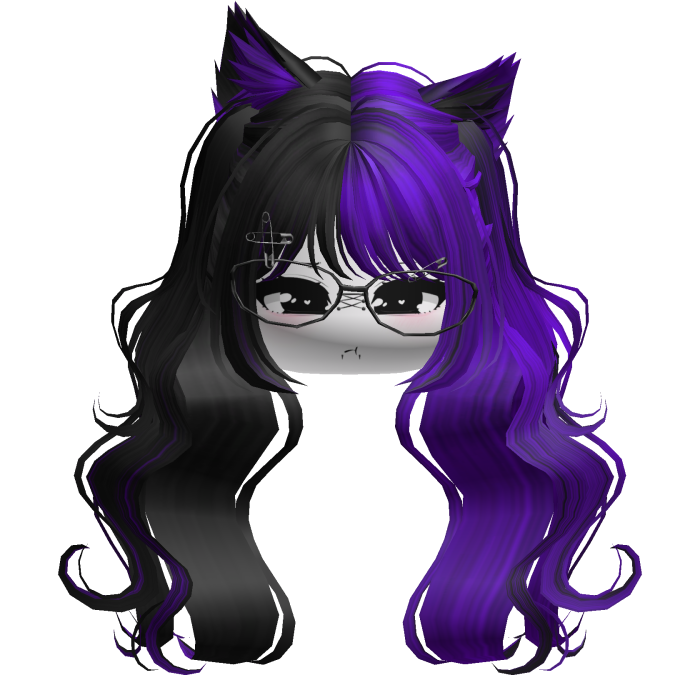 Wavy Moe Pigtails w/ Cat Ears (Black&Purple)