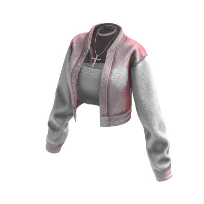 Cropped Bomber Jacket (Pink White)