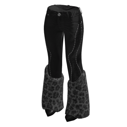 Leopard Cuff Flared Jeans (Black)