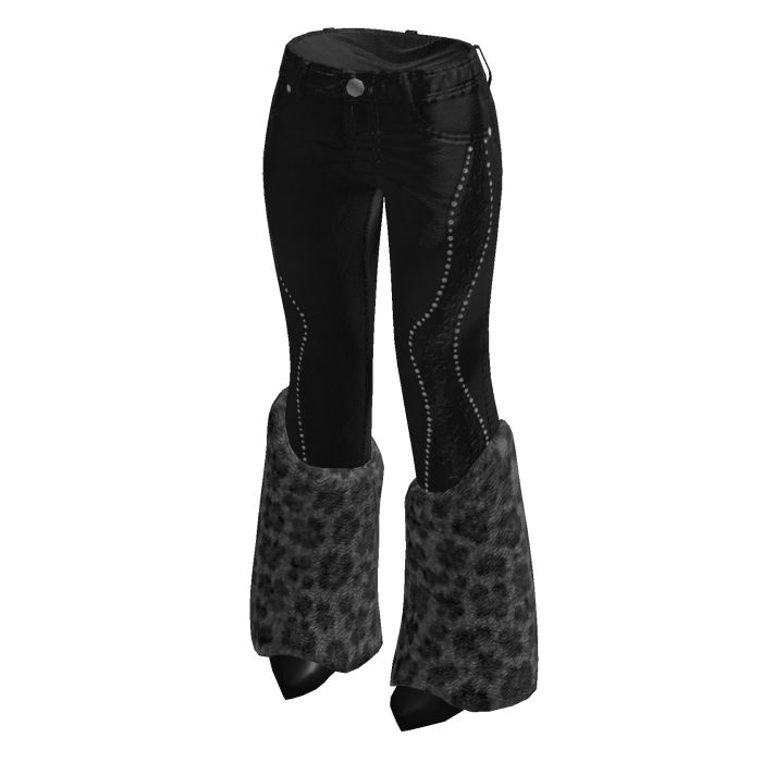 Leopard Cuff Flared Jeans (Black)