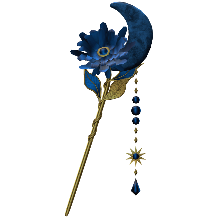 Flower & Moon Magical Staff In Blue & Gold