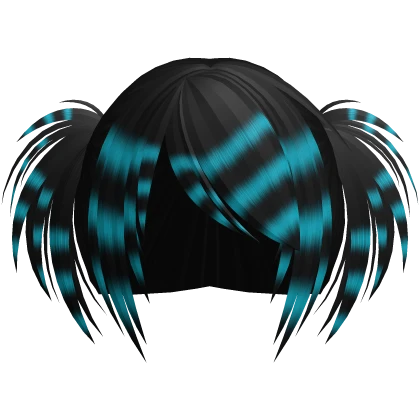 Black Neon Blue Streaks Messy Twin Tails Hair Roblox item render