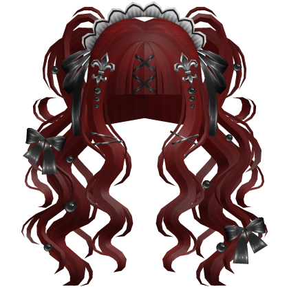 Gothic Doll Curly Pigtails & Ribbons In Red