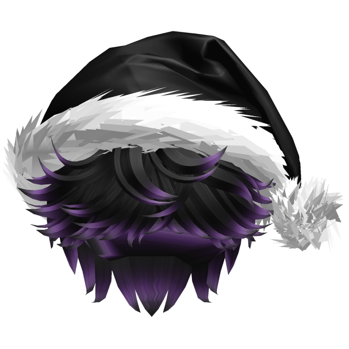 Messy Fluffy Black and Purple Hair a Santa Hat Y2k