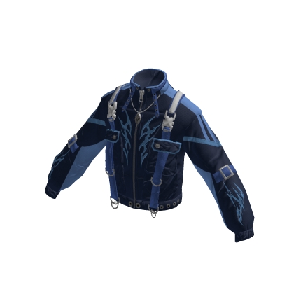 Tribal Buckle Strap Zip Jacket (Blue)