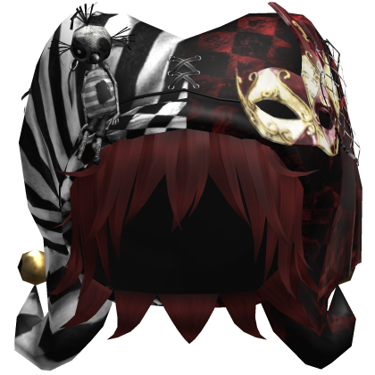 Red Gothic Circus Jester Hat w Red Hair Roblox item