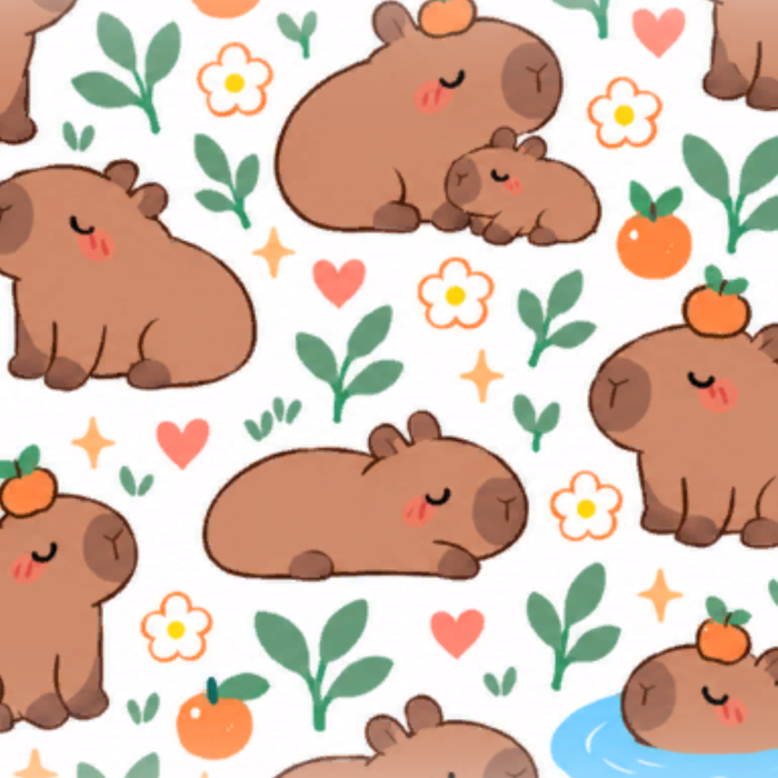 Cute Kawaii Capybara Orange Floral Pets Background