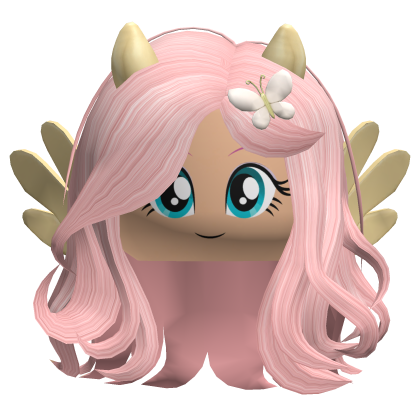Fluttershy Pink Wavy Cute Girl Hair Horns Wings