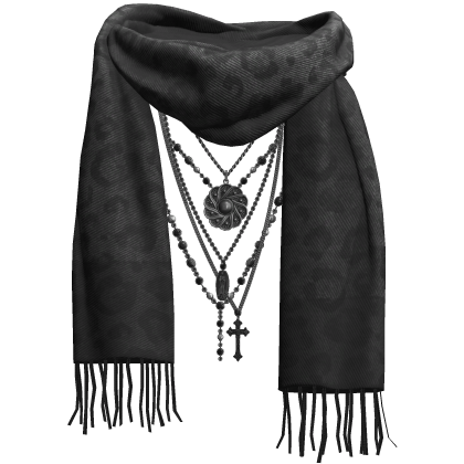 Gray Thrifted Scarf w/ Rosary Chains