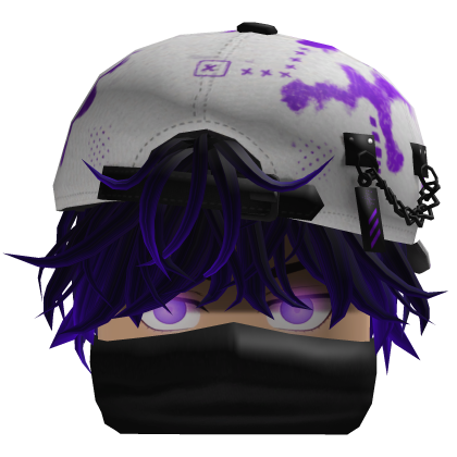 Messy Fluffy Hair with Cap Mask - White Purple