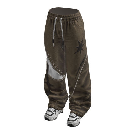 Drawstring Pants with Star Print (Brown)