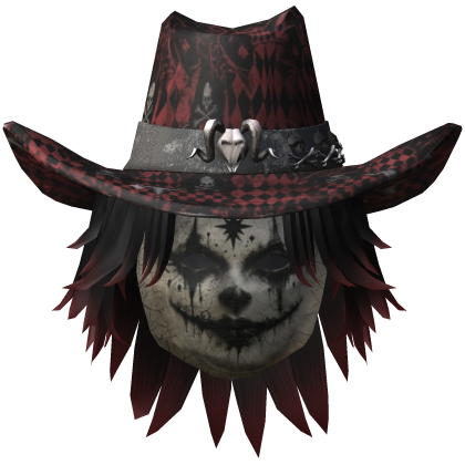 Black Red Clown Hair w/ Cowboy Hat Roblox item