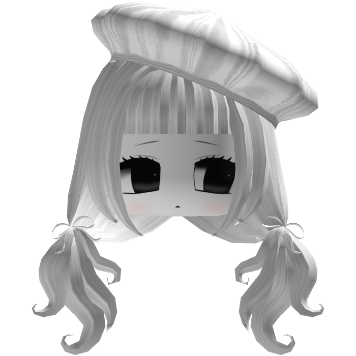 White Kawaii Pigtails w/ Bows & Chibi Face