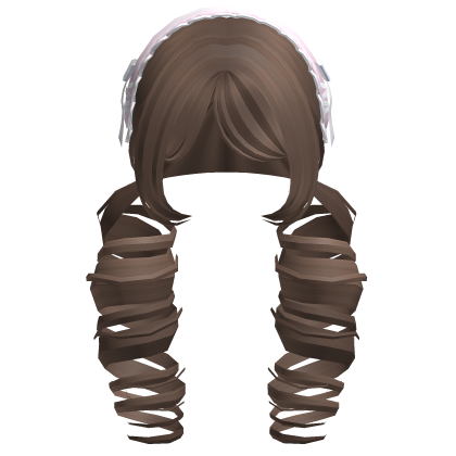 ꒰Cute Brown Curly Pigtails w/ Pink Headband Roblox item