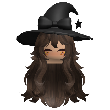 Dark Brown Wavy Hair with Halloween Witch Hat Roblox item