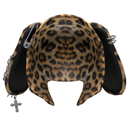 Brown Leopard Y2K Chained Bunny Hood
