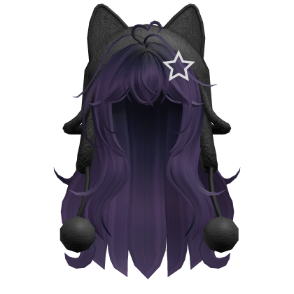 Cabelo bonito wolfcut w / gato preto ushanka (Purple) - Roblox