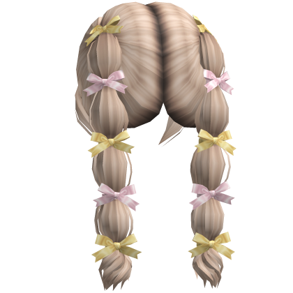 Pink&Yellow Bow-Tied Bubble Braids (Ash Blonde) Roblox item
