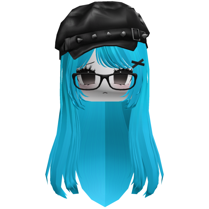 ☆ Gothic Beret hair blue w/ Moe face glasses