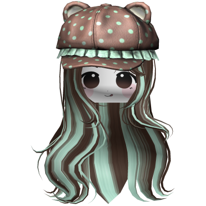 Lush Wavy Hair w/ Bear Beret & Chibi Face (Mint) Roblox item