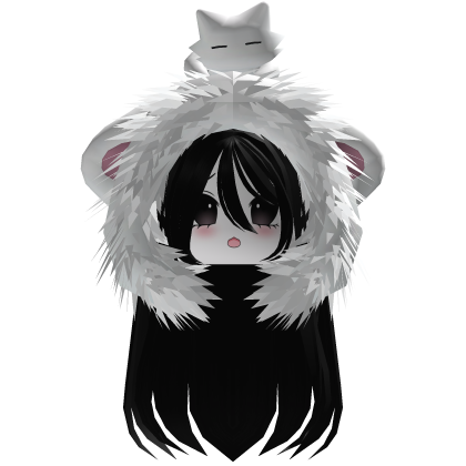 Black Straight Hair W/ White Moe Hood Fur 