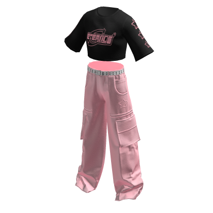 Y2K Cargo Pants & Cropped Shirt Eternos Black/Pink - Roblox